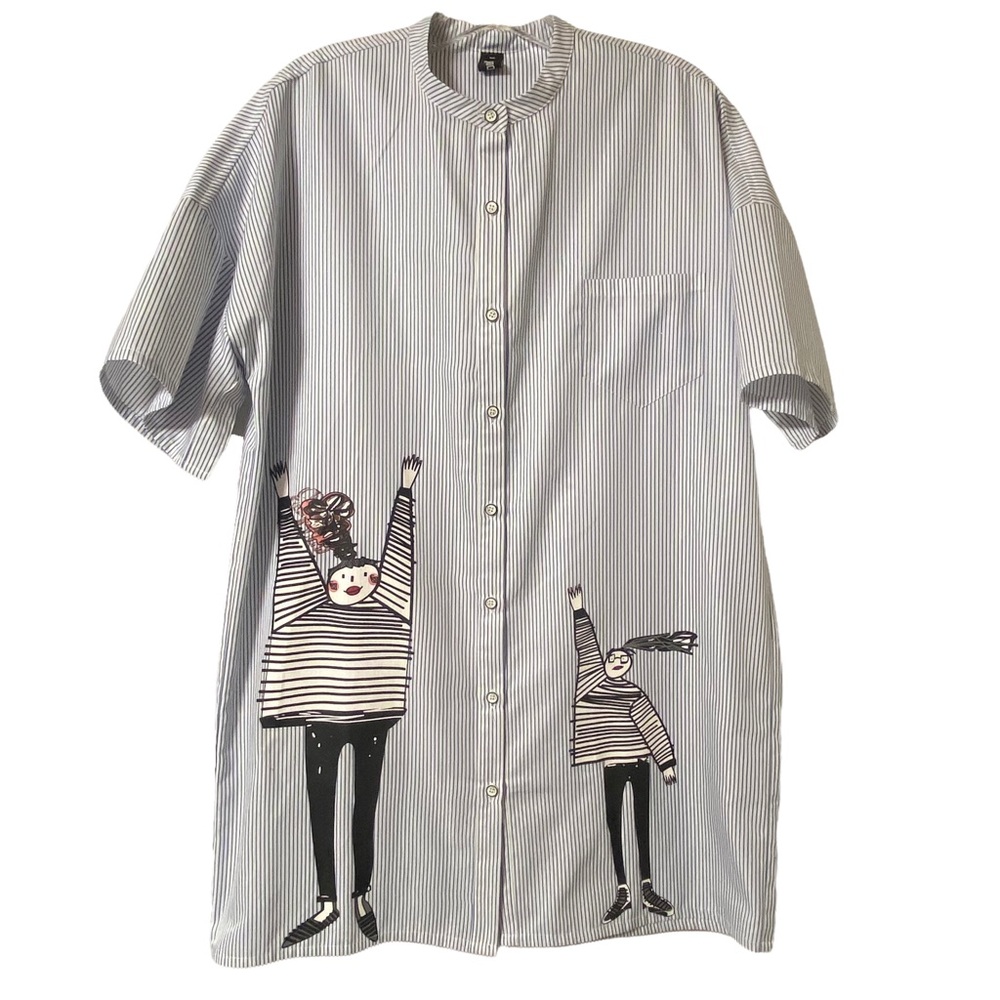 Kookastyle Striped Oversized Button Down Tunic Size Small